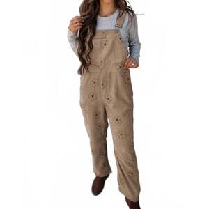 NEW UMORGER flower print orduroy overalls in khaki